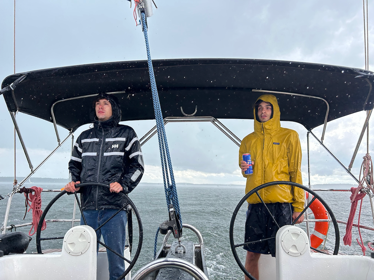 Captain Wąsiel and 1st officer Limbur in the rain
